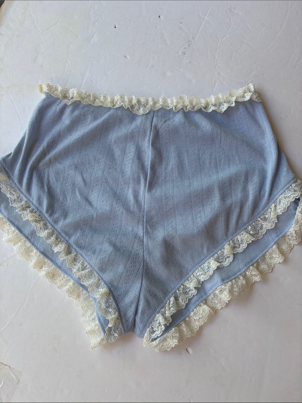 New Kacey Lee Cami Boy Short Coquette Sleepwear Blue Lace Medium Lounge Bow Cute - Picture 15 of 17